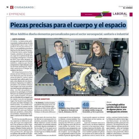 RECONOCIMIENTO LOCAL A LA LABOR INNOVADORA DE MIZAR ADDITIVE EN PRENSA